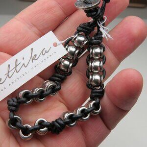 $200 Ethika Brand Leather Silver plated Bracelet